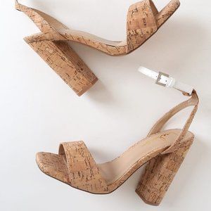 Lulus Lexy White Cork High Heel Sandals, Size 10